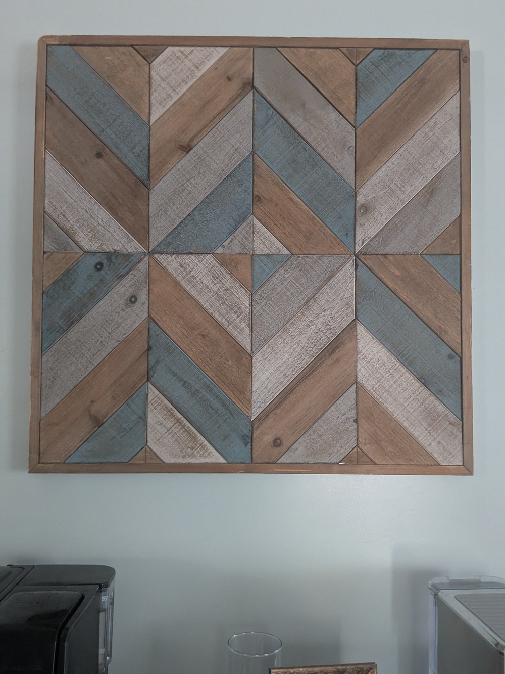 Hobby Lobby Rustic Chevron Wood Wall Art in Brown, Blue, and White